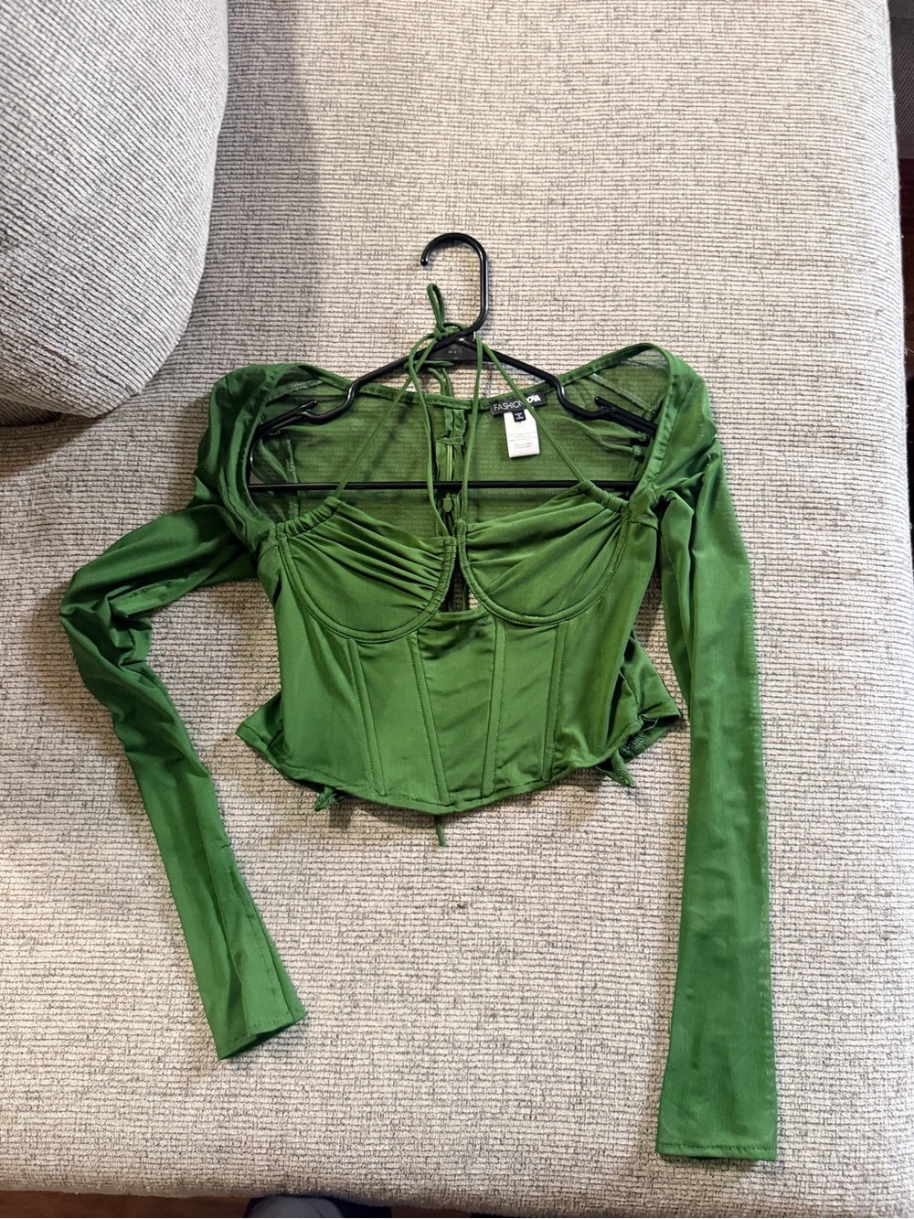 Fashion Nova Olive Green Long-Sleeve Corset Crop Top